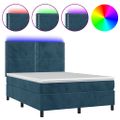 vidaXL Posteľný rám boxsping matrac a LED tmavomodrý 140x190 cm zamat