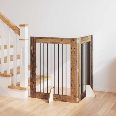 vidaXL Brána pre psov so stojanmi 2 pcs Staré drevo 80 x 100 cm