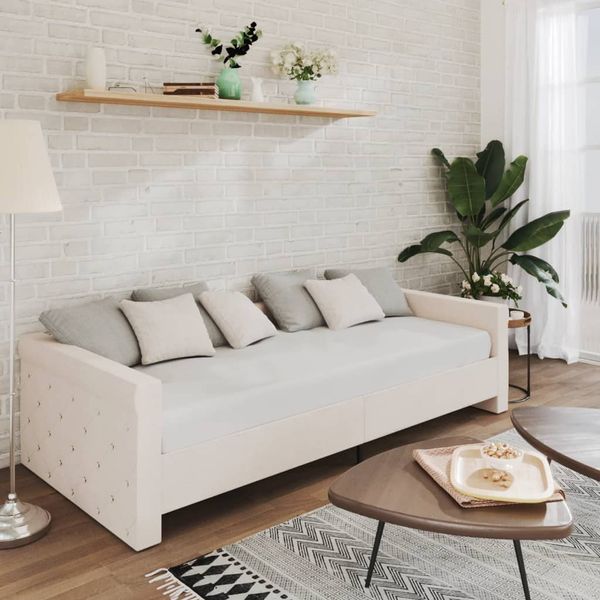 vidaXL Pohovka s matracom a USB krémová látková 90x200 cm