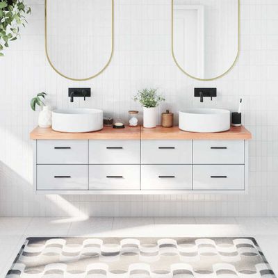 vidaXL Kúpeľňová doska bledohnedá 180x30x(2-6) cm ošetrený masív
