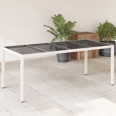 vidaXL Záhradný stôl so sklenenou doskou biely 190x90x75 cm polyratan