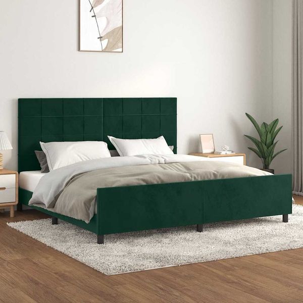 vidaXL Posteľ bez matraca tmavozelený 200x200 cm zamat