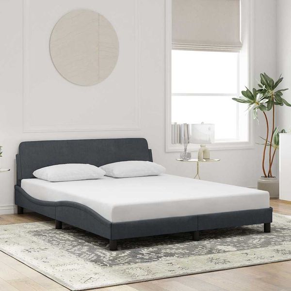 vidaXL Rám postele Dover tmavosivý 152x203 cm zamat