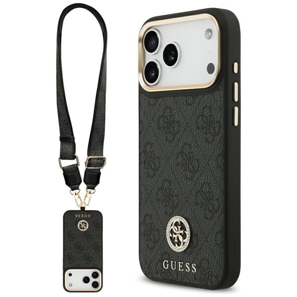 Puzdro Guess 4G Srtass Logo & Big Strap Metal Buttons MagSafe pre iPhone 17 Pro Max čierne