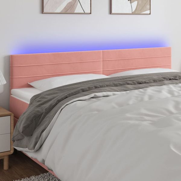 vidaXL Čelo postele s LED ružové 200x5x78/88 cm zamat