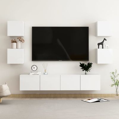 vidaXL 6-dielna sada TV skriniek lesklá biela drevotrieska