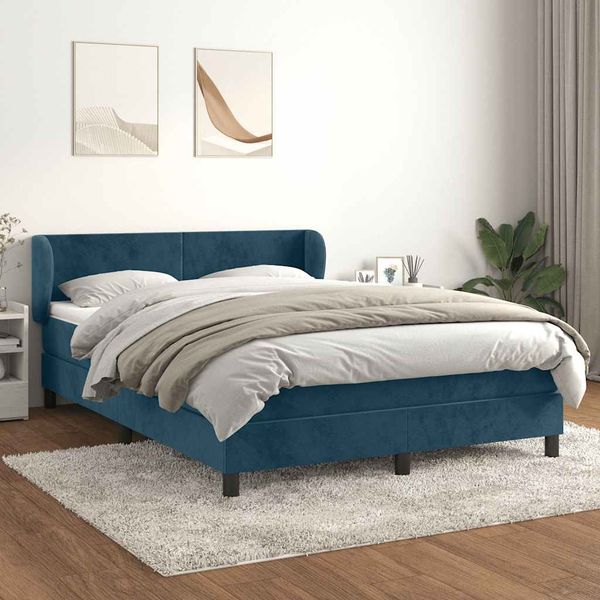 vidaXL Posteľný rám boxsping s matracom tmavomodrý 140x200 cm zamat