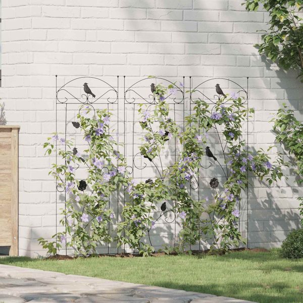 vidaXL Záhradný plot 3 pcs Čierna 110 x 40 cm Oceľ