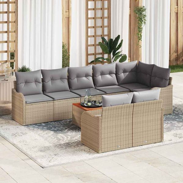 vidaXL Súprava záhradných pohoviek s vankúšom 9 pcs Béžová polyratan