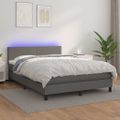 vidaXL Boxspring posteľ s matracom a LED sivá 140x200 cm umelá koža