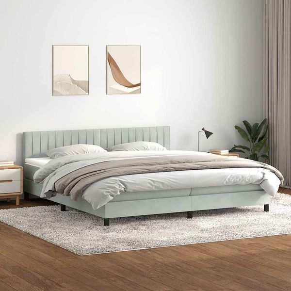 vidaXL Box Spring Posteľ s matracom Svetlosivá 200x210 cm Zamat