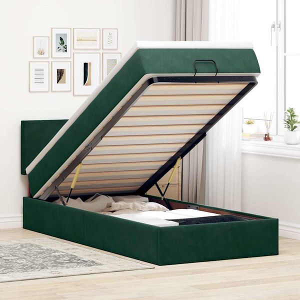 vidaXL Osmanský rám postele s matracom tmavozelená 100x200 cm zamat
