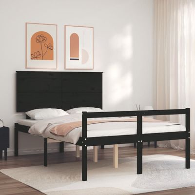 vidaXL Posteľ pre seniorov s čelom, čierna, 140x200 cm, drevený masív