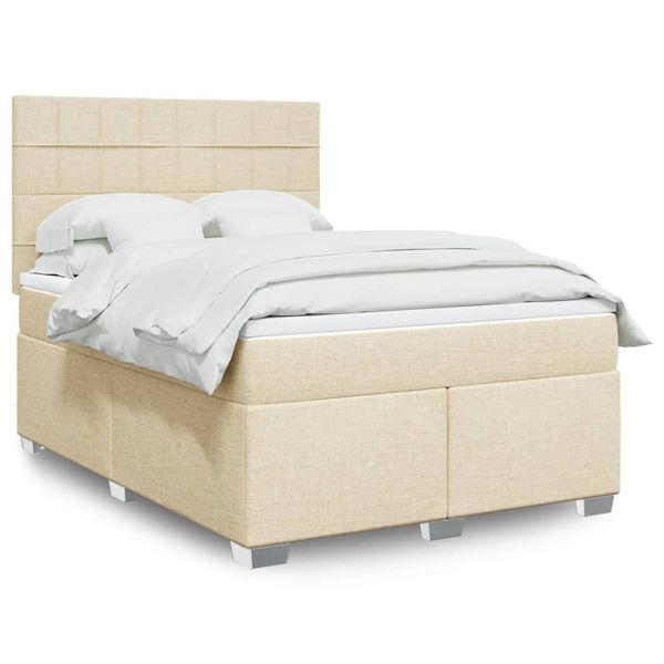 vidaXL Posteľný rám boxspring s matracom krémový 160x200 cm látka