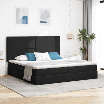 vidaXL Postel s úložným prostorem a matrací Čierna 200 x 200 cm látka