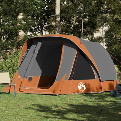 vidaXL Rodinný stan-chatka pre 6 osôb, sivo-oranžový, vodeodolný