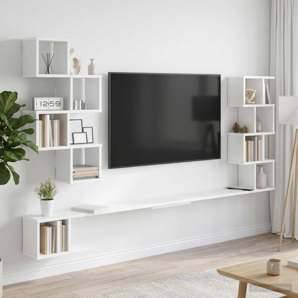 vidaXL Nástenná polica na TV Biela 160 x 15 x 94 cm Kompozitné drevo