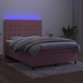 vidaXL Posteľný rám boxsping s matracom a LED ružový 140x200 cm zamat
