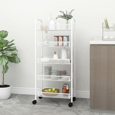 vidaXL Kuchynský vozík s 5 poschodiami biely 46x26x105 cm železný