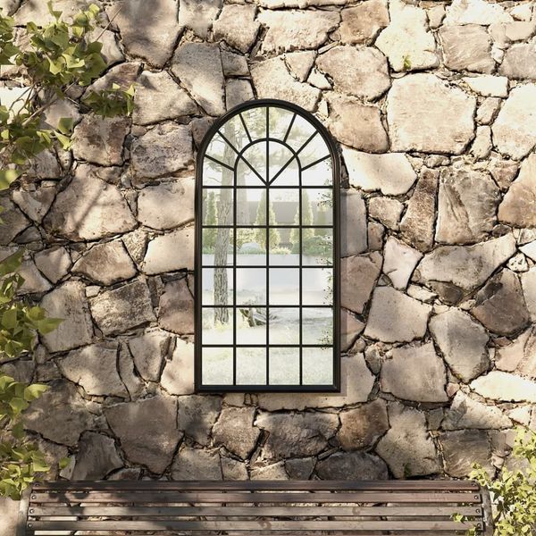 vidaXL Záhradné zrkadlo čierne 90x45 cm exteriérové železo