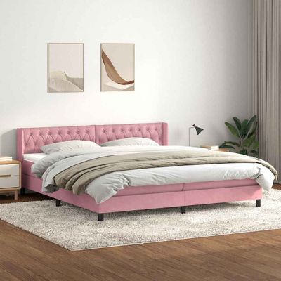 vidaXL Posteľný rám boxsping s matracom ružový 200x220 cm zamat