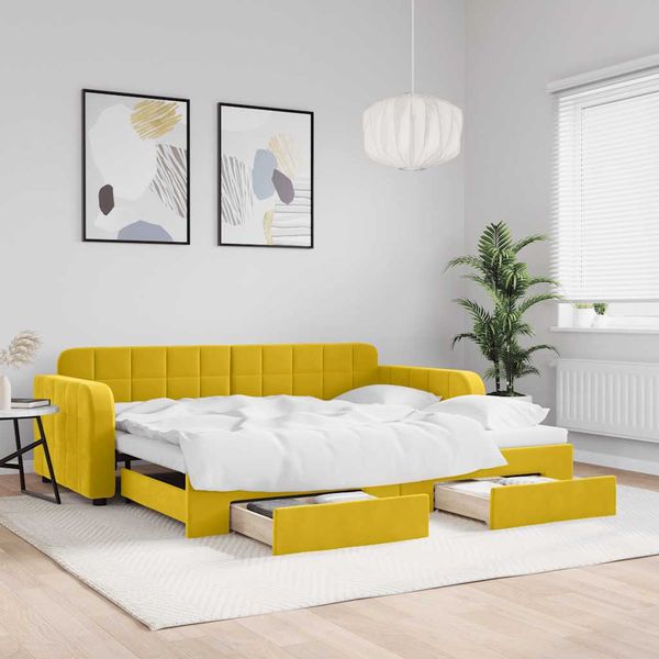 vidaXL Rozkladacia denná posteľ so zásuvkami žltá 90x200 cm zamat