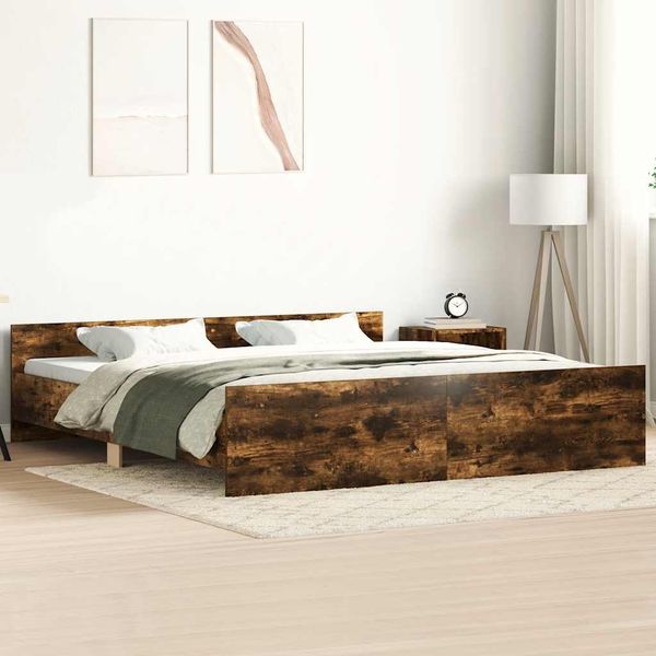 vidaXL Posteľný rám s predným a zadným čelom, tmavý dub 200x200 cm