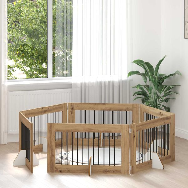 vidaXL Brána pre psov so stojanmi 6 pcs Dub artisan 100 x 60 cm