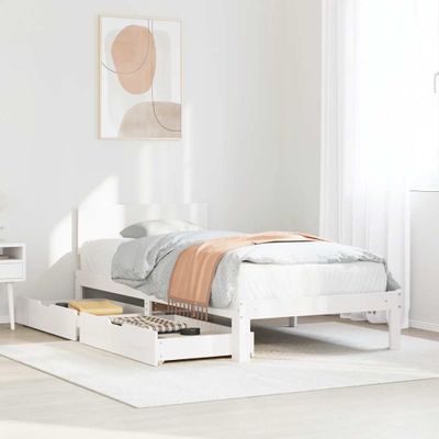 vidaXL Posteľný rám so zásuvkami biely 90x200 cm borovicový masív