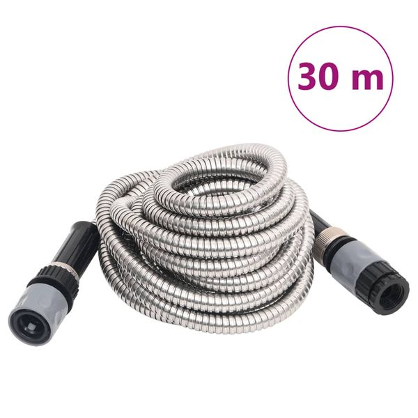 vidaXL Záhradná hadica s tryskou, strieborná 0,6" 30 m, oceľ