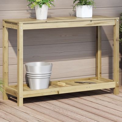 vidaXL Stôl na presádzanie s policou 108x35x75 cm impregnov. borovica