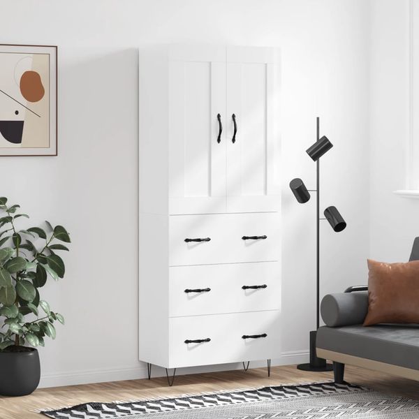 vidaXL Vysoká skrinka lesklá biela 69,5x34x180 cm spracované drevo