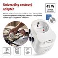 Cestovný univerzálny adaptér do zahraničia (USA, Ázia, Afrika), 1×USB-C, 1×USB-A