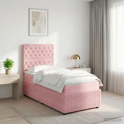 vidaXL LED boxspring posteľ s matracom Ružová 90 x 190 cm Zamat