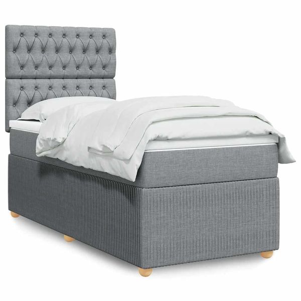vidaXL Posteľný rám boxsping s matracom bledosivý 90x190 cm látka