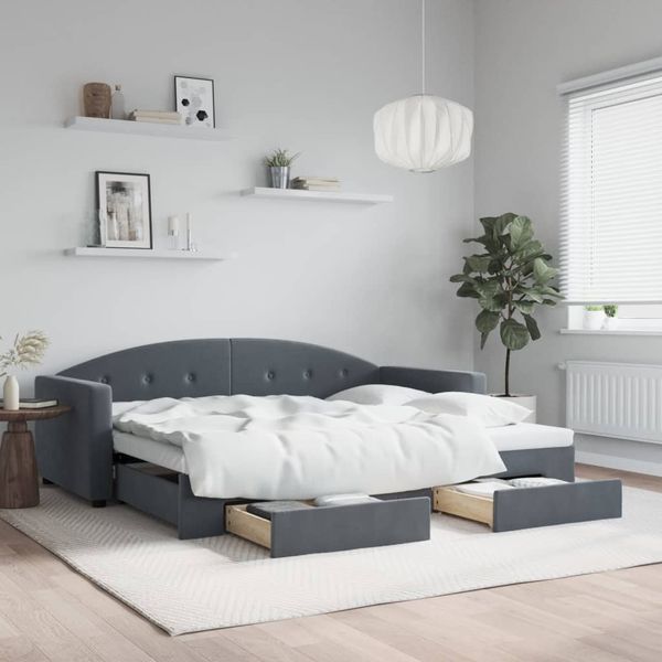 vidaXL Rozkladacia denná posteľ so zásuvkami tmavosivá 90x190 cm zamat