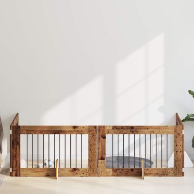 vidaXL Brána pre psov so stojanmi 4 pcs Staré drevo 100 x 60 cm