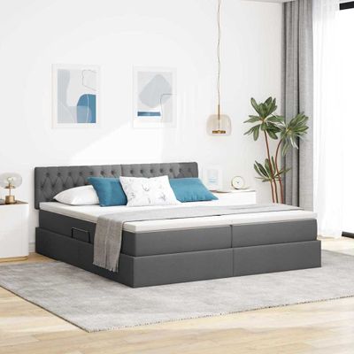 vidaXL Úložná posteľ s matracmi Tmavo šedá 200 x 200 cm Umelá koža