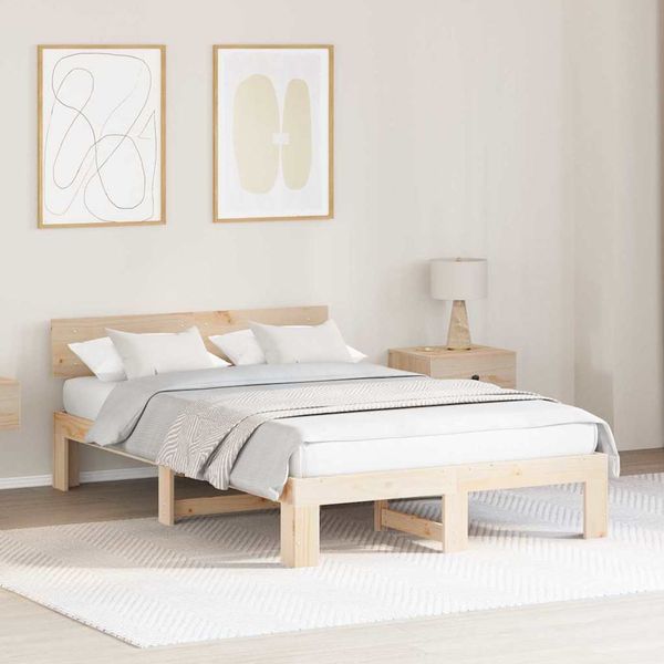 vidaXL Rám postele Prírodná 135 x 190 cm Masívne borovicové drevo
