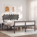 vidaXL Posteľ pre seniorov s čelom, sivá, 140x200 cm, drevený masív