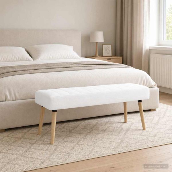 vidaXL Pruhovo prešitá lavica Biela 110 x 40 x 46 cm Látka