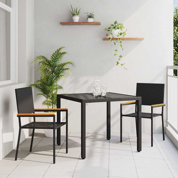 vidaXL Záhradný jedálenský set 3 pcs Čierna polyratan