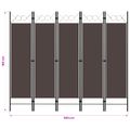 vidaXL Paraván s 5 panelmi, hnedý 200x180 cm