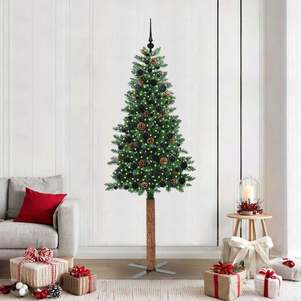 vidaXL Úzky vianočný stromček s 300 LED-i so stojanom Zelená 210 cm