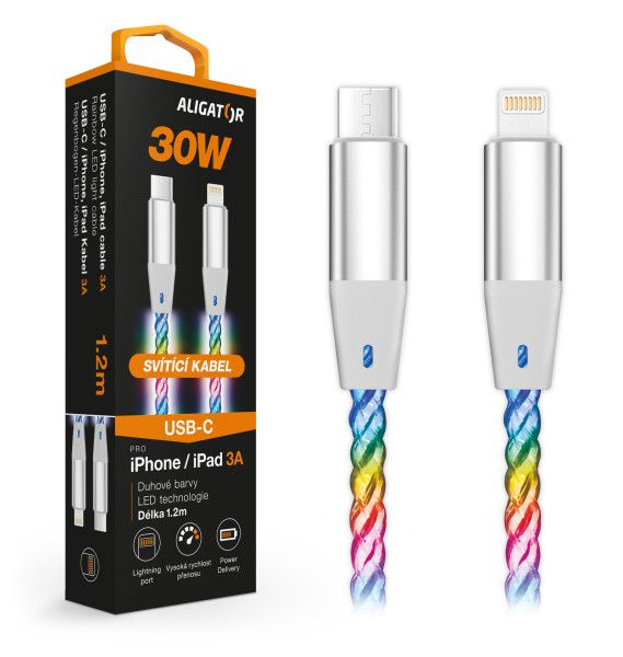 ALIGATOR Dátový kábel LIGHT 3A, 30W USB-C/Lightning 1,2m