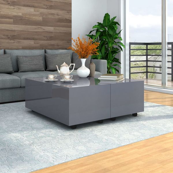 vidaXL Konferenčný stolík sivý 100x100x35 cm vysoký lesk