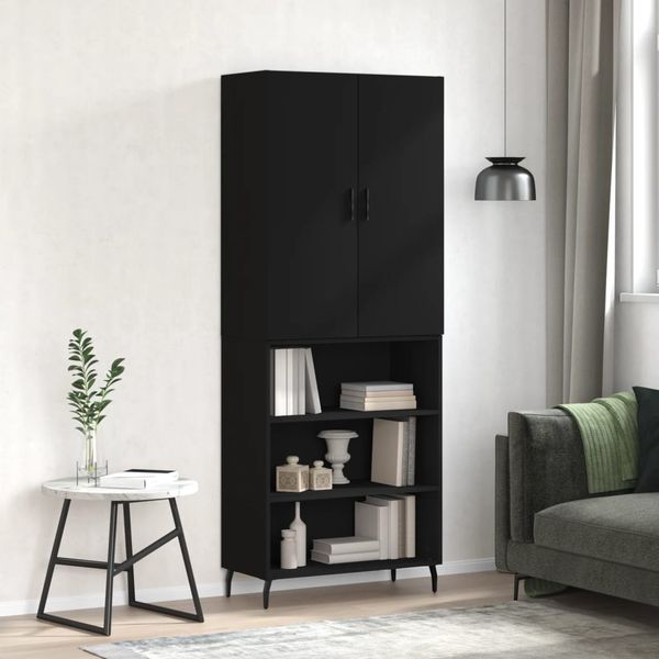 vidaXL Vysoká skrinka čierna 69,5x34x180 cm spracované drevo