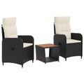 vidaXL Záhradný lounge set 3 ks Čierna a krémová biela