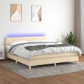 vidaXL Posteľ boxsping s matracom a LED krémová 160x200 cm látka