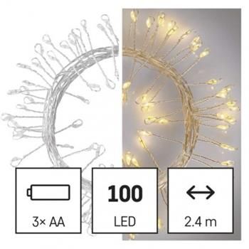 LED vianočný nano reťaz – ježko, 2,4 m, 3x AA, vnútorný, teplá biela, časovač